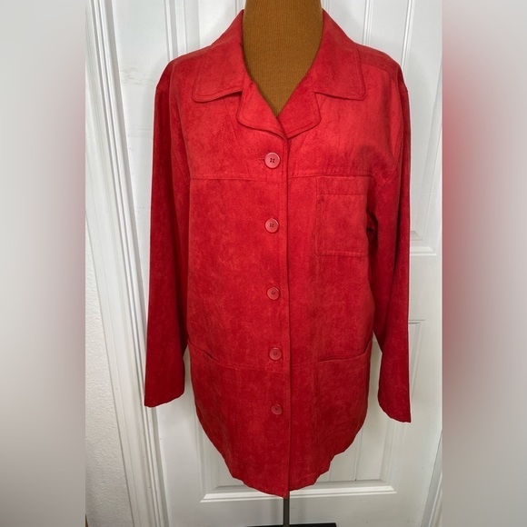 Jackets & Blazers - Coaco Red Button Front Faux Suede Shirt Jacket Shacket Size Large